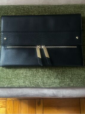 Aldo Black  Zip-Accent Oversized Clutch with Gold Hardware